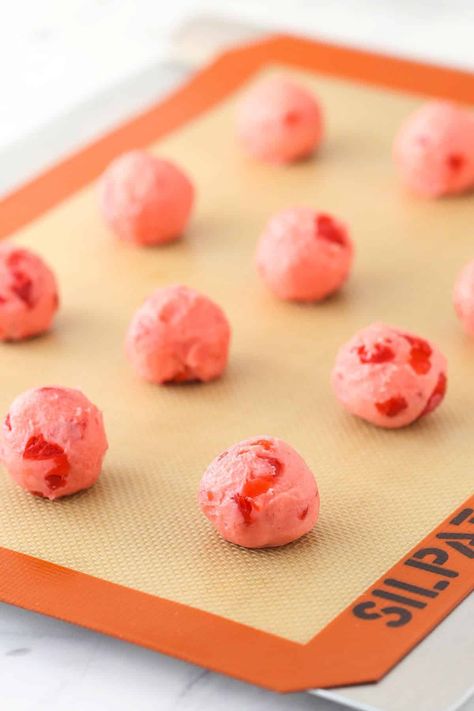 Cookies With Chocolate Kisses, Cherry Blossom Cookies Recipe, Blossom Cookies Recipe, Cherry Blossom Cookies, Chocolate Kiss Cookies, Cookies With Chocolate, Cherry Cookies, Kiss Cookies, Pink Cookies