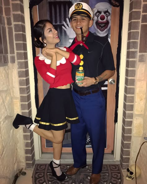 Popeye olive oyl costume #couplescostume #popeye #popeyecostume #oliveoyl #haloweencouple Olive Oyl Costume, Popeye Costume, Sandy Grease, Cute Couples Costumes, Popeye And Olive, Diy Couples Costumes, Best Couples Costumes, Halloween Coustumes, Couples Halloween Outfits