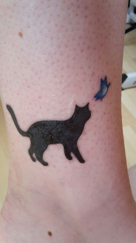 Cat and butterfly tattoo Cat Chasing Butterfly Tattoo, Cat And Butterfly Tattoo, Cat Chasing Butterfly, Cat And Butterfly, Black Cat Tattoos, Cat Tattoos, Next Tattoo, Cat Tattoo, Butterfly Tattoo