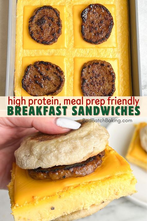 High Protein Breakfast Meal Prep Sandwich, Protein Breakfast Sandwich Meal Prep, High Protein Sheet Pan Eggs, Sheet Pan Eggs For Breakfast Sandwiches, Easy Protein Breakfast Ideas, Protein Breakfast Sandwich, High Protein Breakfast Sandwich, Protein Filled Breakfast, Breakfast Freezer Meals