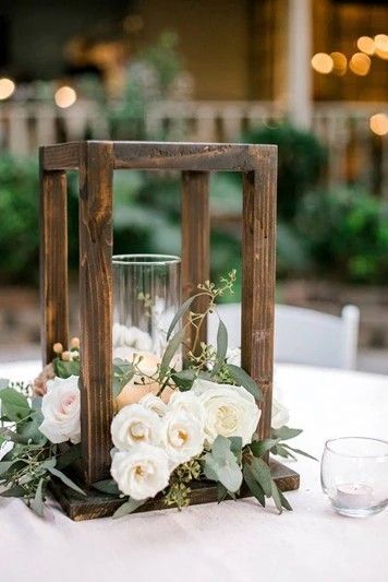 Wooden Lantern Centerpiece Wedding, Simple Lantern Centerpieces, Wedding Lantern Centerpieces, Lanterns Centerpieces, Lantern Wedding Decor, Wood Centerpieces Wedding, Wedding Table Centerpieces Rustic, Formal Decor, Barn Wedding Centerpieces