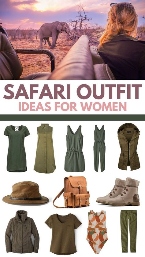 Safari Outfit Ideas Women, Safari Costume Women, Safari Outfit Ideas, What To Wear On Safari, Out Of Africa Style, Safari Outfit Women, Africa Safari Clothes, Safari Costume, Safari Vest