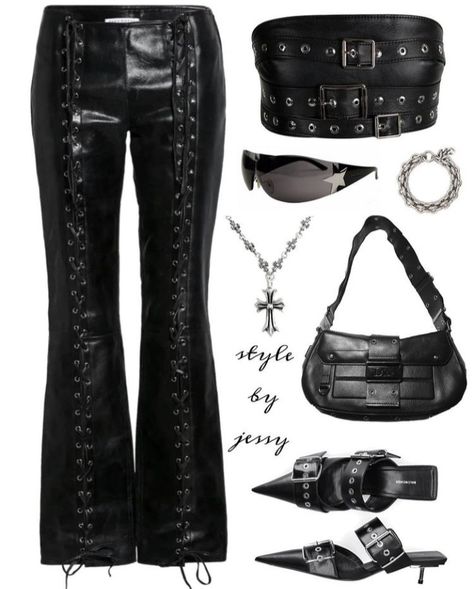 Rockstar Fits, All Black Winter Outfit, Black Outfit Grunge, Black Leather Outfit, Rock Star Outfit, Rocker Outfit, Leather Outfits, Rockstar Gf, Rock Outfits