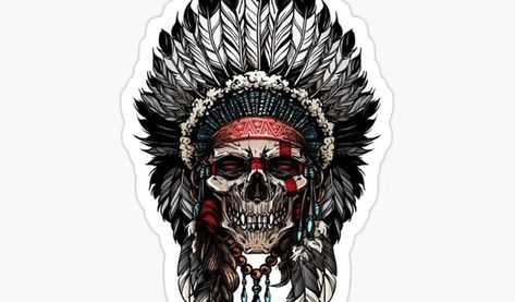 Indian Skull Tattoo Design: Native American Powerful Design Indian Skull Tattoo Design, Indian Headdress Tattoo, Native American Skull, Indian Skull Tattoos, Apache Native American, Indian Tattoo Design, Headdress Tattoo, Native American Tattoo, Native Tattoos