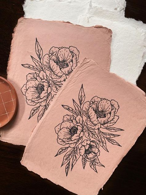 Handmade Paper Painting, Rose Blossom, Lino Art, Floral Tattoo Sleeve, Peony Print, Floral Art Print, Lino Cut, Linocut Art, Handprint Art