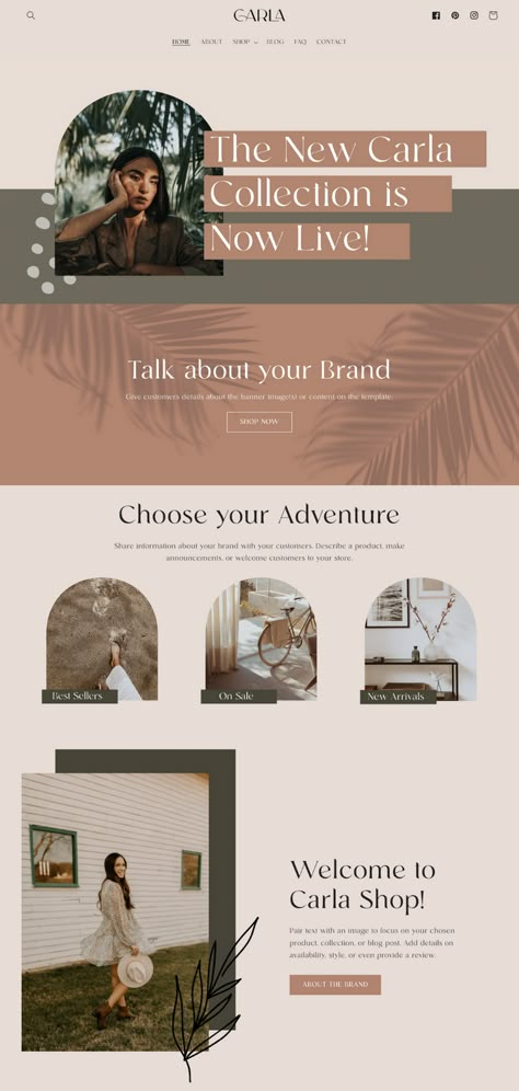 Retail Website Design Inspiration, Luxury Clothing Website Design, Pinterest Banner Ideas, Natural Website Design, Boho Website Design Inspiration, Aesthetic Website Layout, Boho Website Design, Luxury Website Design, Shop Website Design