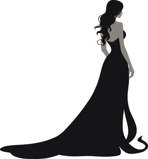 silhouette of a beautiful woman in wedding dress on isolated background Woman In Dress Drawing, Rajasthan Doors, Woman In Wedding Dress, Woman's Back, Dress Vector, Art Deco Paintings, Dress Illustration, Dress Drawing, Black Gown