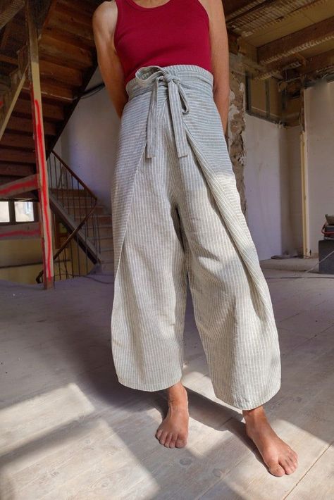 Ready to Sew Phen Wrap Pants Wrap Pants Pattern Diy, Wrap Pants Sewing Pattern, Closet Upcycle, Wrap Pants Pattern, Wrap Around Pants, Linen Pants Pattern, Pant Patterns, Postpartum Wardrobe, Pantalon Thai