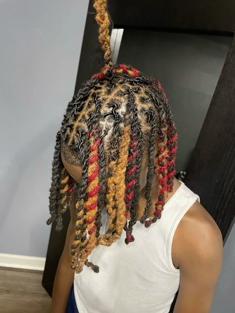 #viralpost #fyp #locstyles #red #blondhair Retwist Locs Style Female, Red Blonde Locs, Mixed Color Locs, Red And Brown Dyed Hair, Red And Brown Locs, Hair Styles For Dreads For Women, Red Dyed Locs, Colors To Dye Your Locs, Red And Blonde Dreads