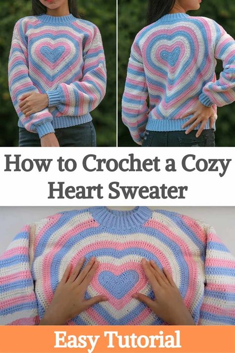 Crochet Heart Vest Pattern, Crochet Heart Pattern Sweater, Easy Free Crochet Sweater Pattern, Crochet Vest Design, Cute Crochet Sweater Pattern Free, Patterned Crochet Sweater, Heart Sweater Crochet Pattern Free, Heart Shape Crochet Pattern, Crochet Heart Cardigan Pattern