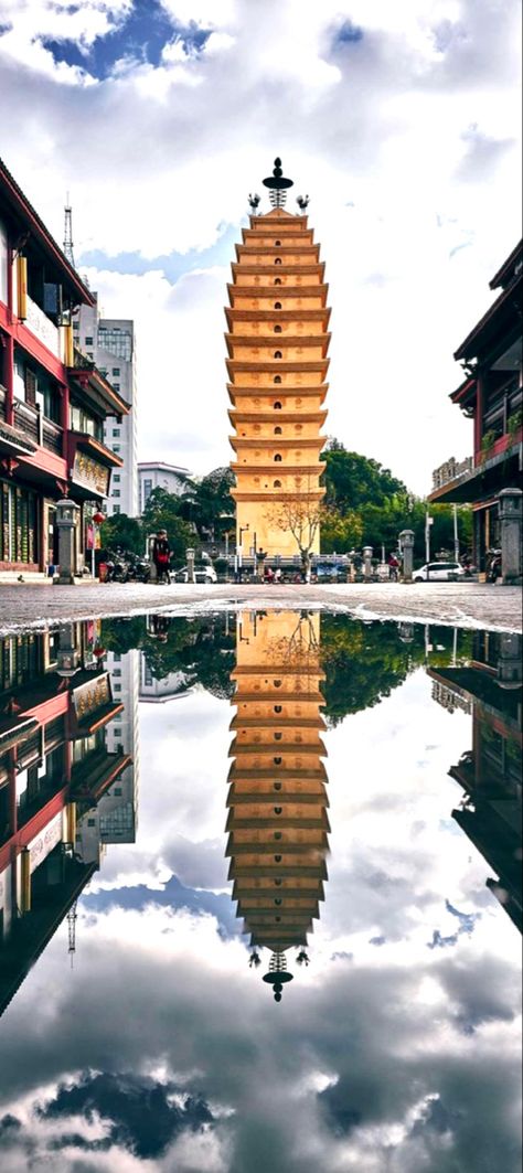 Kunming-Spring City-China Spring Temple Buddha, China City, Chinese Tattoo, Spring City, Reflection Photography, Kunming, Chinoiserie Chic, Chinese Lanterns, Live Colorfully