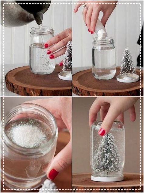 enfeite-de-natal-facil-de-fazer-globo-de-neve Christmas Snow Globes Diy, Pinterest Christmas Crafts, Classy Christmas Decor, Globe Diy, Diy Snow Globe, Classy Christmas, Easy Christmas Decorations, Christmas Snow Globes, Navidad Diy