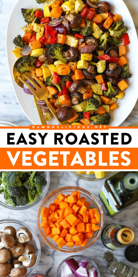 These oven roasted vegetables are the BEST! They will become one of your favorite veggie ideas for dinner. Not only is this vegetable side dish recipe easy and ready in just 30 minutes, but it also comes out tender and flavorful! Balsamic Roasted Vegetables Allrecipes, Roasted Veggies In Oven Thanksgiving, Sheet Pan Veggies Seasoning, Easy Baked Vegetables, Spices For Roasted Vegetables, Roasted Potatoes With Vegetables, Oven Roast Vegetables, Rosemary Roasted Vegetables, Roasted Vegetables Oven Christmas