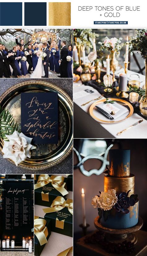 Dresses Fairytale, Navy Wedding Colors, Navy Gold Wedding, Navy Blue And Gold Wedding, Cheap Boho, Blue Wedding Decorations, Blue Gold Wedding, Wedding Color Scheme, Black And Gold Wedding