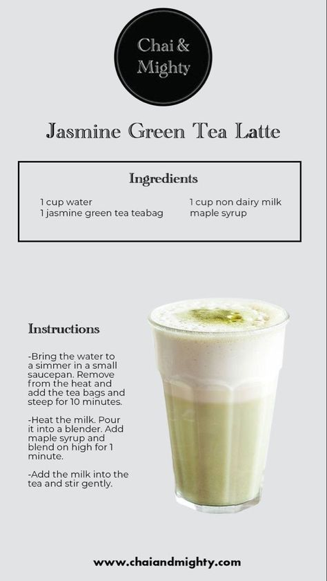 Recipe by ChaiMighty Milk Tea Recipes, Tea Latte Recipe, Tea Drink Recipes, Green Tea Latte, Herbal Teas Recipes, Jasmine Green Tea, Tea Drinks, Tea Benefits, Latte Recipe