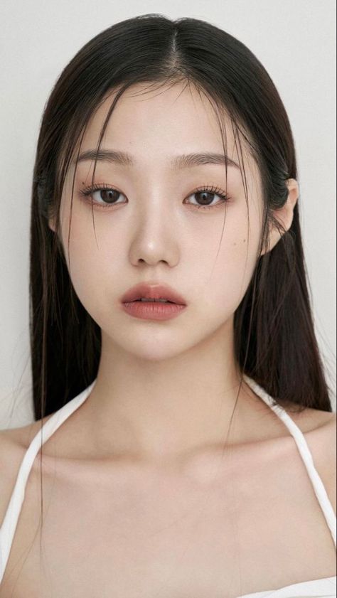 Soft Brow Makeup, Lisa Straight Face, Kpop Dr Face Claims, Teenage Makeup, Soft Autumn Makeup, Korean Eyebrows, Oval Face Makeup, Straight Brows, Dewy Makeup Look