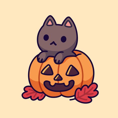 Black Cat Drawing, Halloween Playlist, Fall Drawings, Pumpkin Drawing, Images Kawaii, Cat Doodle, Pumpkin Art, Halloween Illustration, Halloween Drawings