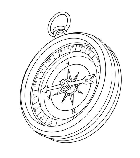 Old Compass Drawing, Compass Tattoo Outline, Compass Tattoo Stencils For Men, Realistic Compass Tattoo Design, Realistic Compass Tattoo, Nautical Compass Drawing, Compass Drawings, Compass Tattoo Stencil, Compass Outline