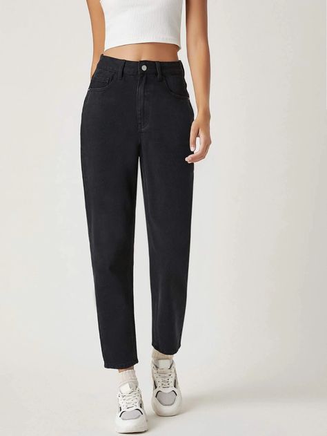 Black Mom Jeans Outfit, Shein Basics, Jean Mom, Mom Jeans Outfit, Black Mom Jeans, High Waisted Black Jeans, Jeans Mom, Mom Jean, Jeans Online