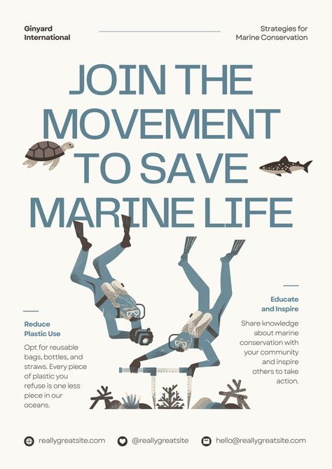 Join the movement to save marine life with our 'Ivory and Blue Simple Illustration Save Marine Life Poster.' Raise awareness and inspire action with this impactful design. Together, let's protect our oceans and the creatures that call it home. Get involved today! Marine Conservation Poster, Marine Life Poster, Marine Life Illustration, Save Marine Life, Marine Poster, Marine Turtle, Life Illustration, Beach Clean Up, Coral Bleaching