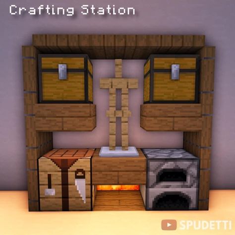 Minecraft Crafting Station, Crafting Station, Minecraft Hacks, Minecraft Steampunk, Minecraft Interior, Minecraft Interior Design, Minecraft Tips, Minecraft Decorations, Minecraft Stuff