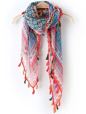 Multicolor Vintage Geometric Print Tassel Scarve 10.99 Scarf Photography, Boho Scarfs, Tassel Scarf, Red Jeans, Fall Scarves, Scarf Tying, Summer Scarves, Pretty Clothes, Scarf Design