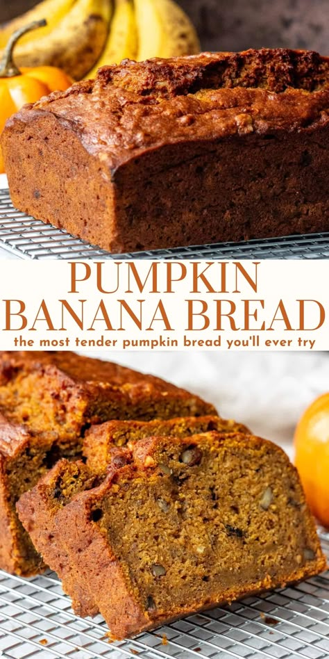 Cake Mix Pumpkin Banana Bread, Pumpkin Banana Bread Machine, Pumpkin Oatmeal Loaf, Pumpkin Banana Loaf, Autumn Banana Bread, Gluten Free Pumpkin Banana Bread, Fall Bread Machine Recipes, Banana Bread Flavors, Pumpkin Recipes Bread