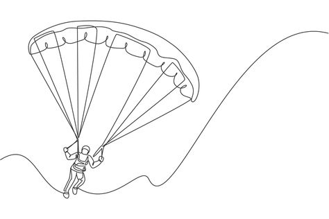 Paragliding Tattoo, One Continuous Line Drawing, Pastel Pink Wallpaper, Flying In The Sky, Extreme Sport, Single Line Drawing, Man Illustration, Cute Tiny Tattoos, Continuous Line Drawing