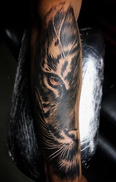 12+ Best Half Tiger Face Tattoo Designs Half Tiger Face Tattoo, Half Tiger Face, Half Sleeve Tattoos Lower Arm, Easy Half Sleeve Tattoos, Upper Half Sleeve Tattoos, Half Sleeve Tattoo Template, Sleeve Tattoos Ideas, Tattoos Ideas For Men, Tiger Face Tattoo