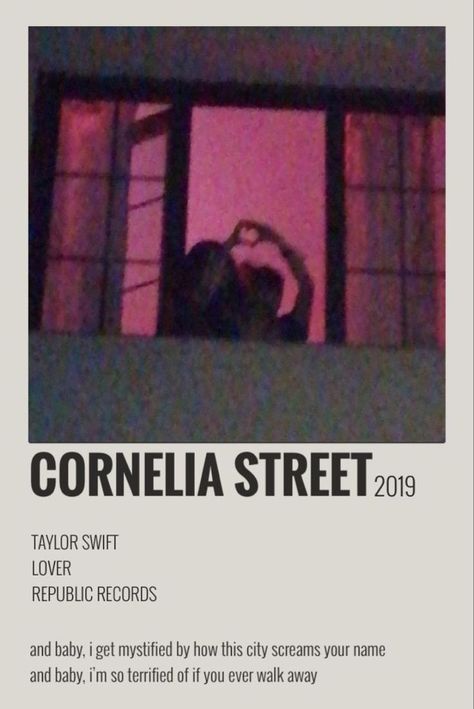 CORNELIA STREET TRACK POLAROID TAYLOR SWIFT Cornelia Street Taylor Swift, Comfort Songs, Polaroid Songs, Eras Aesthetic, Never Fall In Love Again, Song Cards, Taylor Swift Discography, Music Aesthetics, Cornelia Street