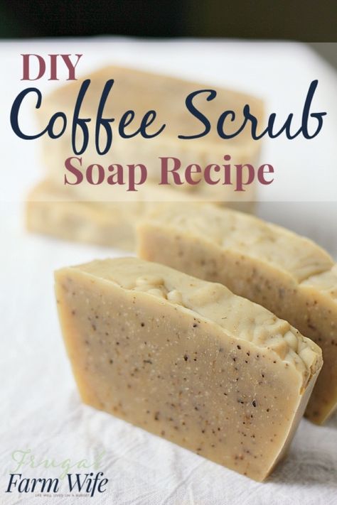 This coffee scrub soap recipe is so easy to make! and the soap itself is so invigorating, and makes my skin feel so soft! Homemade Coffee Scrub, Hot Process Soap, Coffee Scrub Diy, Savon Diy, Mask Skin, Soap Making Recipes, Farm Wife, Soap Recipe, Homemade Coffee