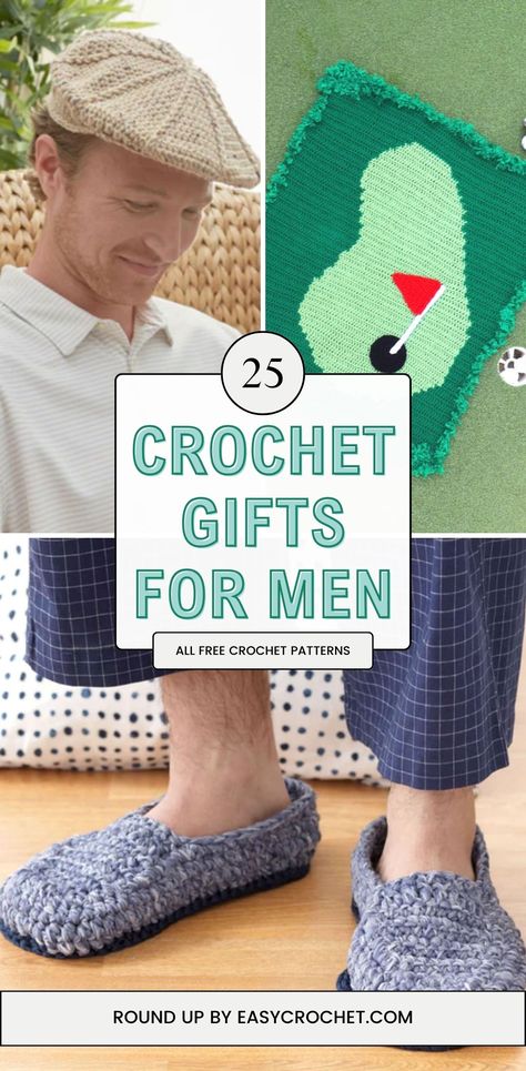 Take a look at 25 of the best free crochet patterns for men's gifts! All of them make great Father's Day gifts as well!  Roundup by Easycrochet.com Crochet For Grandpa Gift Ideas, Fathers Day Crochet Gifts, Best Homemade Gifts For Men, Crochet Ideas For Father’s Day, Crochet Gifts For Father's Day, Fathers Day Crochet Patterns, Diy Guy Gifts, Mens Knit Gifts, Cool Things To Crochet For Men