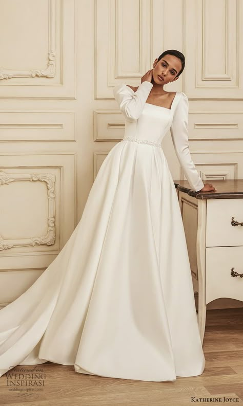 Classic Ballgown Wedding Dress Simple, Puff Long Sleeve Wedding Dress, Minimalist Wedding Gown Classy, Elegant Modest Wedding Dresses, Long Sleeve Wedding Dress Ball Gown, 2023 Wedding Dresses, Simple Wedding Dress With Sleeves, Modest Wedding Dresses With Sleeves, Long Sleeve Bridal Dresses