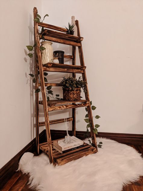 Ladder Decor Bedroom, Wood Ladder Decor, Wooden Ladder Decor, Thrift Flip Decor, Wooden Ladder Shelf, Pastel Room Decor, Wooden Room, Wood Ladder, Wooden Rack