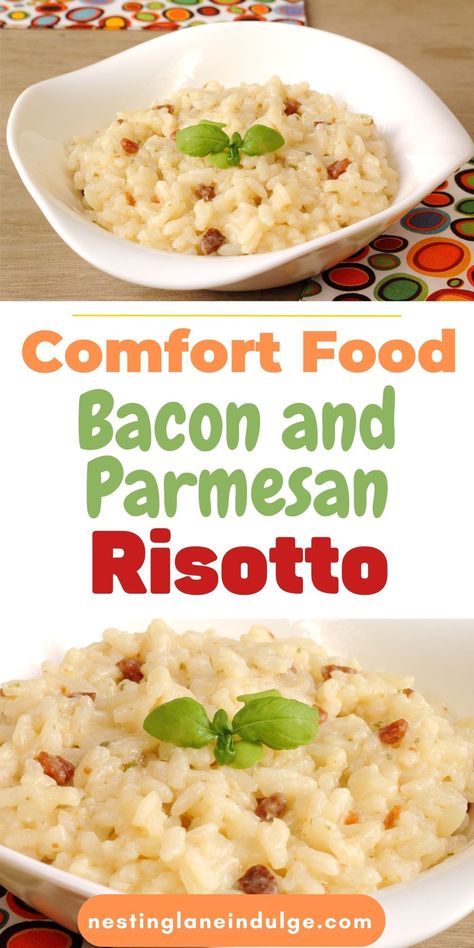 Bacon Risotto, Risotto Recipes Easy, Parmesan Risotto, Italian Comfort Food, Easy Bacon, Risotto Recipe, Creamy Parmesan, Cooked Rice, Cooking For A Crowd