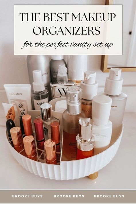 Discover the best makeup organizers for your vanity. These organizers offer great storage ideas for small spaces or drawers. Keep your aesthetic intact while organizing your beauty products. Check out our top ideas and get organized today! Vanity Amazon, Countertop Makeup Organization, Vanity Set Up, Storage Ideas For Small Spaces, Cute Desk Decor, Cool Room Decor, Pretty Perfume Bottles, Countertop Organization, Acrylic Organizer Makeup