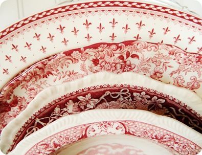 Vintage Transferware, Special Dishes, Red Transferware, Red Dishes, Red Toile, Vintage Crockery, The Color Red, Christmas China, Red Cottage