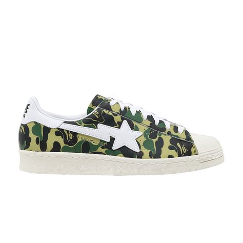 Check out the BAPE x Superstar 80s 'ABC Camo' on GOAT Bape Superstar, Adidas Superstar 80s, Adidas Three Stripes, Japanese Streetwear, Adidas X, Green Camo, Camo Print, Green And Brown, Golden Goose Sneaker