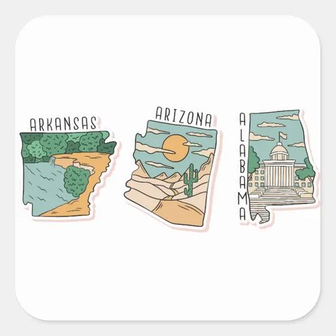 BEAUTIFUL USA STATES LANDSCAPE POSTCARD SET SQUARE STICKER | Zazzle American States, Sticker Inspo, Postcard Set, Usa States, Stickers Set, Cool Stickers, Gift Wrapping Supplies, Sticker Set, Arkansas