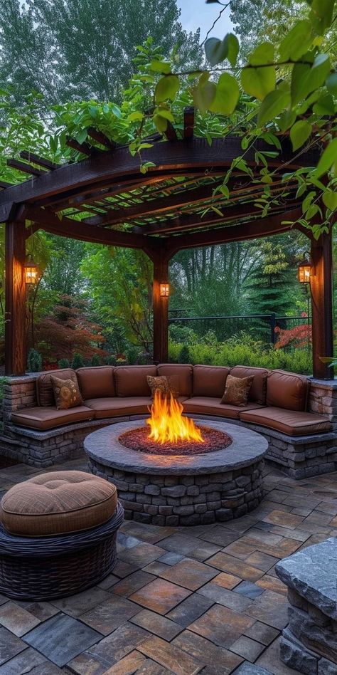 Gorgeous Patio, Remodel House, Bonfire Pits, Cozy Garden, Garden Pergola, Fire Pit Landscaping, Stone Patio, Backyard Fireplace, Backyard Landscape