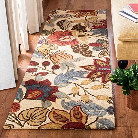 Safavieh Jardin Collection JAR952A Handmade Floral Premium Wool Runner, 2'3" x 6' , Beige / Multi Scandinavian Area Rugs, Blue Wool Rugs, Country Casual, Hooked Wool, Latest Colour, Traditional English, Floral Area Rugs, Ivory Rug, Modern Floral