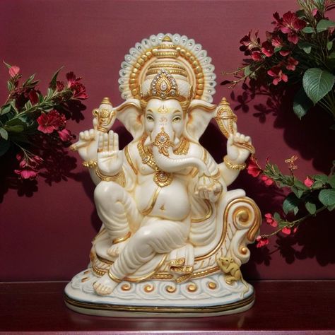 Ganesh Marble Murti, White Ganesha Idol, Ganesh Murti Design, Ganpati Murti, Ganpati Idol, Pure White Marble, Ganesha Sculpture, Ganesh Temple, Bappa Photo