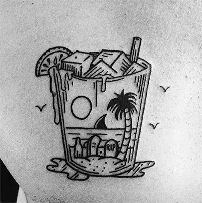 Drink Tattoo, Tropical Tattoo, Tiki Tattoo, Hawaii Tattoos, Paradise Tattoo, Bottle Tattoo, Party Tattoos, Beach Tattoo, Traditional Tattoo Art