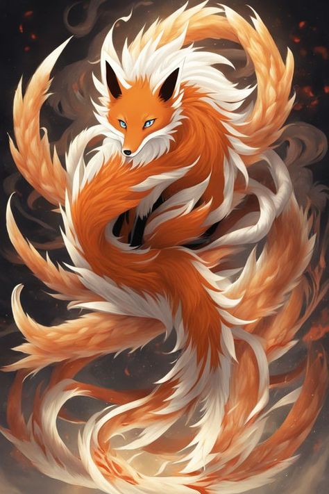 Nine tailed fox Kitsune Nine Tailed Fox Wallpaper Iphone, Fox With Nine Tails, Nine Tailed Fox Art, 9 Tailed Fox, Book Journaling, Sticker Inspo, Kitsune Fox, Natural Magic, Nine Tailed Fox