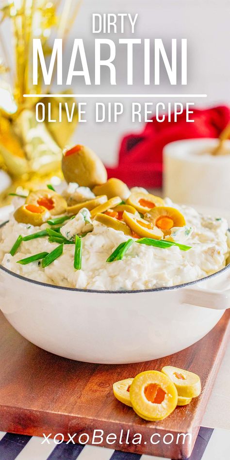 Dry Mix Dip Recipes, Unusual Dip Recipes, Dirty Martini Dip With Vodka, Martini Dip Recipe, Dirty Martini Dip Recipe, Dry Dip Mixes, Dirty Martini Dip, Martini Dip, Olive Dip Recipe