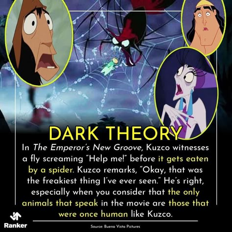 Disney Fan Theories, Disney Theories Creepy, Dark Disney Theories, Sarcastic Jokes, The Emperor's New Groove, Fan Theories, Disney Characters Videos, Disney Theory, Dark Disney