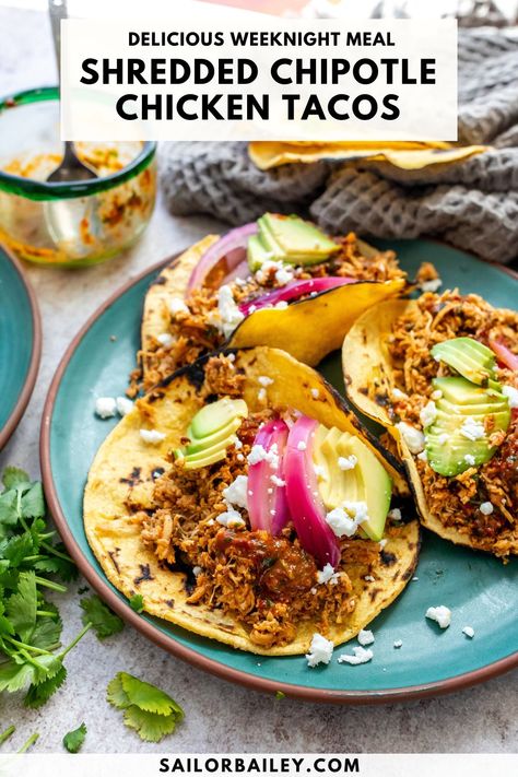 Easy Chipotle Chicken Tacos Adobo Chicken Tacos, Chipotle Chicken Tacos, Chipotle Tacos, Pulled Chicken Tacos, Clean Chicken, Shredded Chicken Tacos, Adobo Recipe, Chicken Taco Recipes, Adobo Chicken