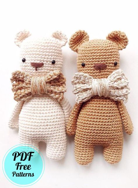 Easy Bear with Bow Tie Amigurumi PDF Free Pattern - Amigurumiday Bear Patterns Free, Crochet Bear Patterns, Crochet Teddy Bear Pattern, Amigurumi Doll Pattern, Pola Amigurumi, Crochet Teddy Bear, Crochet Teddy, Teddy Bear Pattern, Crochet Bear