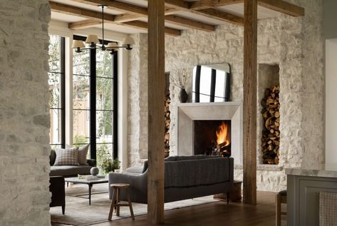 Water's Edge | Inside the Hearth Room - Studio McGee Oak Ceiling, Jeffrey Dungan, Faux Ceiling Beams, Barrel Ceiling, Bunk Rooms, Timber Beams, Hearth Room, Dining Room Seating, Mcgee & Co