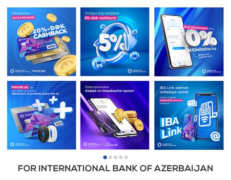 Social Media Post Designs for International Bank of Azerbaijan Creative Discount Ads, Cleaning Service Social Media Posts, 3d Social Media Post, Fintech Social Media Design, Bank Ads Creative, Promotion Ads Design, Bank Poster, Money Advertising, Technology Advertising